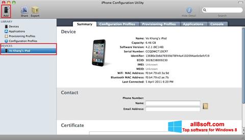 Ekran görüntüsü iPhone Configuration Utility Windows 8