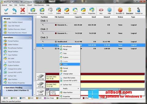 Ekran görüntüsü MiniTool Partition Wizard Windows 8