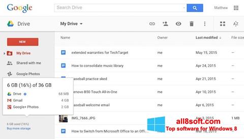 Ekran görüntüsü Google Drive Windows 8