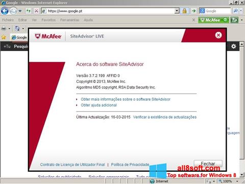 Ekran görüntüsü McAfee SiteAdvisor Windows 8