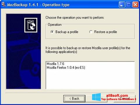 Ekran görüntüsü MozBackup Windows 8