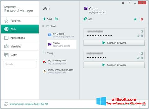 Ekran görüntüsü Kaspersky Password Manager Windows 8