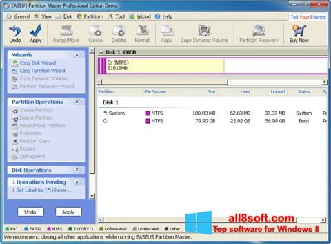 Ekran görüntüsü EASEUS Partition Master Windows 8
